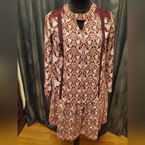 Burgandy Art Nouveau Drop Waist Dress